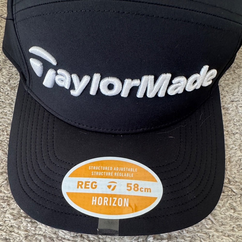 NWT TaylorMade Horizon Golf Hat Black White Logo Adjustable 58cm - Picture 2 of 7